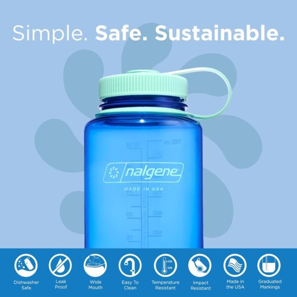 Nalgene Sustain Tritan BPA-Free Water Bottle Made with Material Derived From 50% Plastic Waste (using ISCC certified mass balance), 32 OZ, Wide Mouth