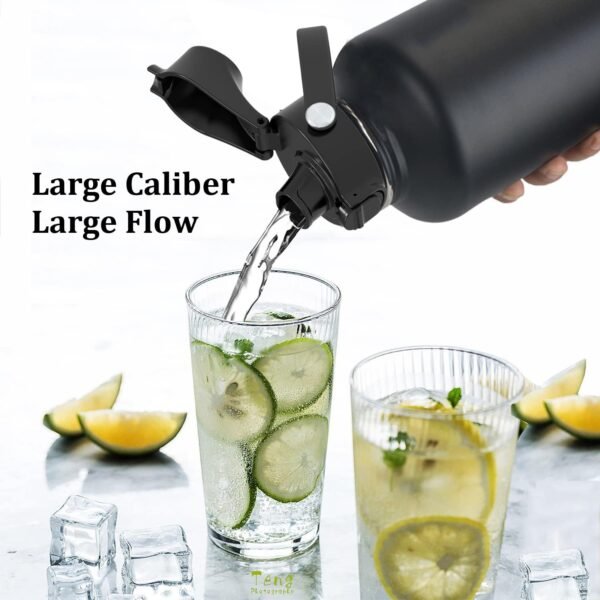 Water Bottle Insulated 32oz 40oz 64oz 128oz Straw Lid Spout Lid & 3 Lids, Leak Proof, Vacuum Insulated,Stainless Steel Water Bottle Wide Mouth for Sports, Gym or Office