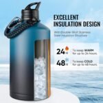 Fijinhom 24 oz Insulated Water Bottle with Handle, 304 Stainless Steel Water Bottles with Wide Mouth, Double Wall Vacuum Sports Water Bottle, BPA Free, Keep Cold and Hot, Black