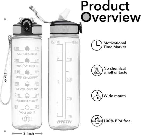 Hyeta 32 oz Water Bottles with Times to Drink and Straw, Motivational Water Bottle with Time Marker, Leakproof, Drinking Sports Water Bottle for Fitness, Gym and Outdoor