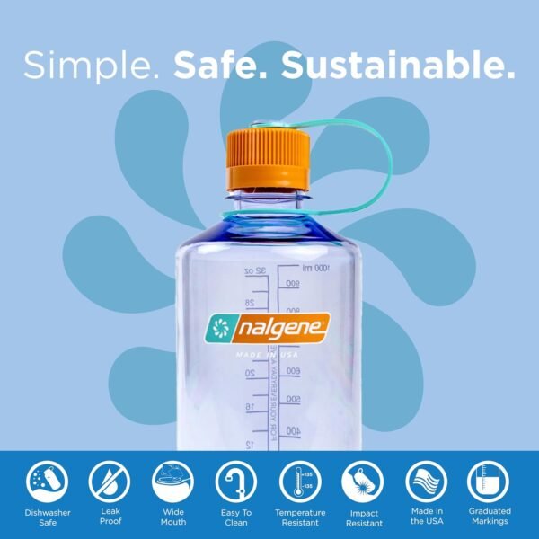 Nalgene Leak Proof Tritan BPA-Free Water Bottle - 32 oz Narrow Mouth - Made in the USA for Outdoor Use & Daily Hydration (Amethyst)