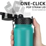 Fanhaw 20 Oz Stainless Steel Insulated Sports Water Bottles with Straw for Kids, Men and Women (Black)