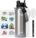 Swigina [2-IN-1 LID] Insulated Water Bottle with Silicone Boot (36hrs Cold/18hrs Hot) - DIY Stickers, Leakproof, BPA Free, 24 oz