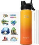 Swigina [2-IN-1 LID] Insulated Water Bottle with Silicone Boot (36hrs Cold/18hrs Hot) - DIY Stickers, Leakproof, BPA Free, 24 oz