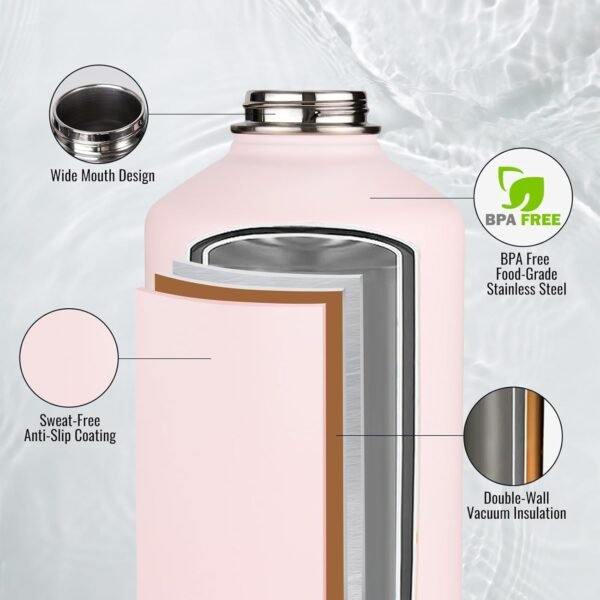 Fijinhom 24 oz Insulated Water Bottle with Handle, 304 Stainless Steel Water Bottles with Wide Mouth, Double Wall Vacuum Sports Water Bottle, BPA Free, Keep Cold and Hot, Black