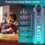 QLUR Water Bottle with Straw, 32oz Motivational Water Bottles with Time Marker to Drink, Tritan BPA Free, 1L Sports Water Bottle with Carry Strap LeakProof for Women Gym Fitness Outdoor (1 Pack)