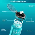 QLUR Water Bottle with Straw, 32oz Motivational Water Bottles with Time Marker to Drink, Tritan BPA Free, 1L Sports Water Bottle with Carry Strap LeakProof for Women Gym Fitness Outdoor (1 Pack)