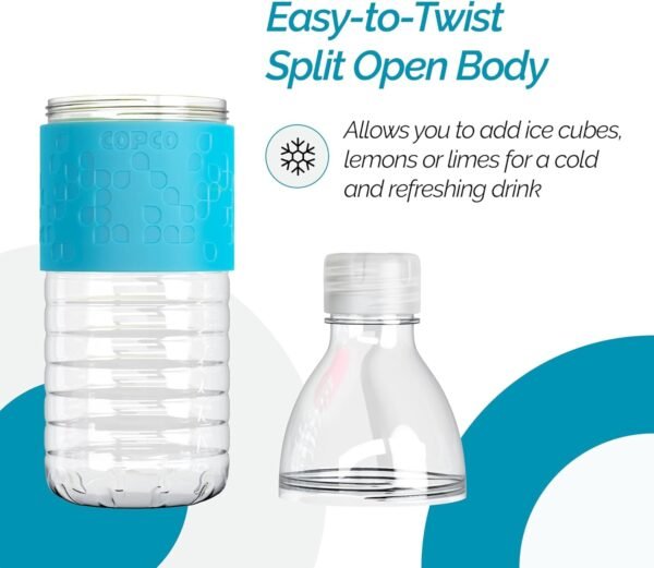 Copco Hydra Water Bottle with Spill-Resistant Lid, 16.9 oz - Reusable Tritan Non-Slip Sleeve, Twist-Open Body - BPA-Free, Leak-Proof, Durable & Portable for Gym, Office, School (Gray)