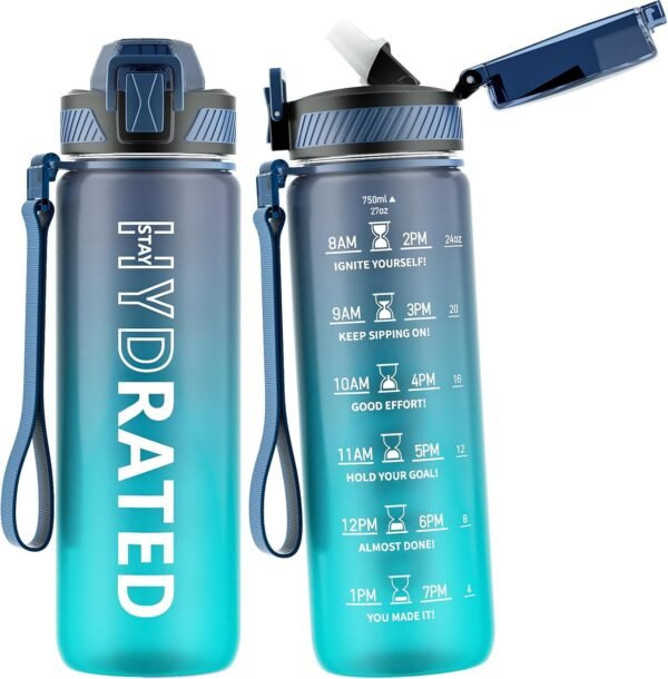 QLUR Water Bottle with Straw, 32oz Motivational Water Bottles with Time Marker to Drink, Tritan BPA Free, 1L Sports Water Bottle with Carry Strap LeakProof for Women Gym Fitness Outdoor (1 Pack)