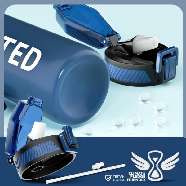 QLUR Water Bottle with Straw, 32oz Motivational Water Bottles with Time Marker to Drink, Tritan BPA Free, 1L Sports Water Bottle with Carry Strap LeakProof for Women Gym Fitness Outdoor (1 Pack)