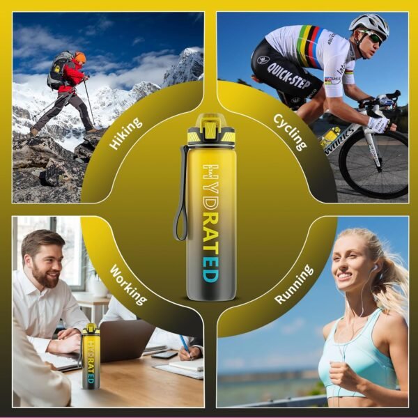 QLUR Water Bottle with Straw, 32oz Motivational Water Bottles with Time Marker to Drink, Tritan BPA Free, 1L Sports Water Bottle with Carry Strap LeakProof for Women Gym Fitness Outdoor (1 Pack)