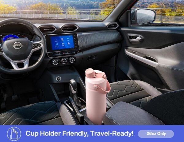 POWCAN 26 oz Insulated Water Bottle with 2-in-1 Straw and Spout Lid, Keep Cold 24H, Leak-Proof, Fits in Car Cup Holder, Stainless Steel Water Bottle for Sports, Travel, and School (Cotton Candy)