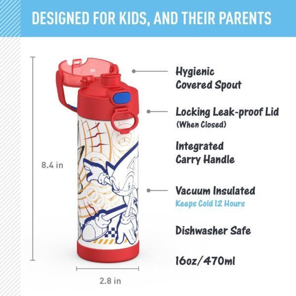 THERMOS FUNTAINER 16 Ounce Stainless Steel Vacuum Insulated Bottle with Wide Spout Lid, Galaxy Teal