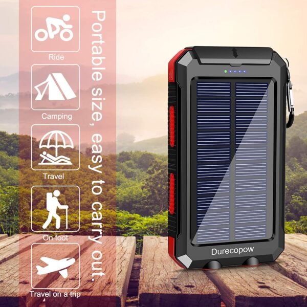 Solar Charger Power Bank, 20000mAh Portable Outdoor Waterproof Solar Battery Charger, Camping External Backup Battery Pack USB C Ports Input/Output, 2 Led Light Flashlight with Compass (Orange)