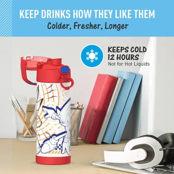 THERMOS FUNTAINER 16 Ounce Stainless Steel Vacuum Insulated Bottle with Wide Spout Lid, Galaxy Teal