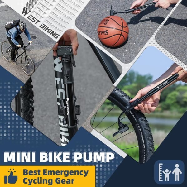 Bicycle Pump Mini Bike Pump - Aluminum Alloy Cycle Pump for Presta & Schrader Valve, Portable Lightweight Bike Tyre Pump Fast Tyre Inflation Mini Air Pump for Mountain Road Bike Ball Pump