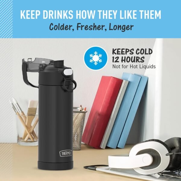 THERMOS FUNTAINER 16 Ounce Stainless Steel Vacuum Insulated Bottle with Wide Spout Lid, Galaxy Teal