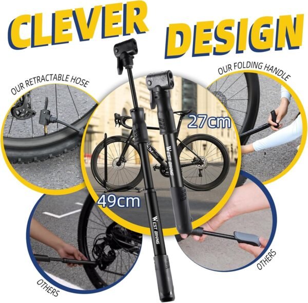 Bicycle Pump Mini Bike Pump - Aluminum Alloy Cycle Pump for Presta & Schrader Valve, Portable Lightweight Bike Tyre Pump Fast Tyre Inflation Mini Air Pump for Mountain Road Bike Ball Pump