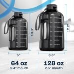 AQUAFIT 64 oz Water Bottle with Time Marker - Straw & Chug Lid - BPA Free Half Gallon Gym Water Bottle with Handle - Big Gallon Jug (Gray, 64 Ounces)