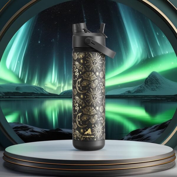 POWCAN 26 oz Insulated Water Bottle with 2-in-1 Straw and Spout Lid, Keep Cold 24H, Leak-Proof, Fits in Car Cup Holder, Stainless Steel Water Bottle for Sports, Travel, and School (Cotton Candy)