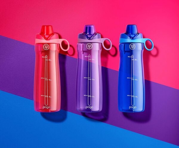 Pogo Plastic Water Bottle with Chug Lid and Carry Handle, Reusable, BPA Free, Dishwasher Safe, Perfect for Travel, School, Outdoors, and Gym | 18oz, 32oz, 40oz, 64oz