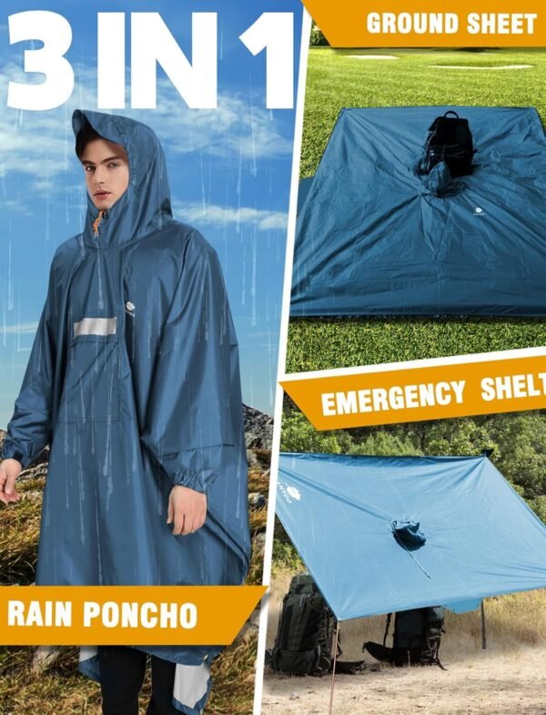 ANYOO Hooded Rain Poncho for Adults Waterproof Lightweight Rain Coat for Men Women Reusable Rain Jacket for Emergency Outdoor