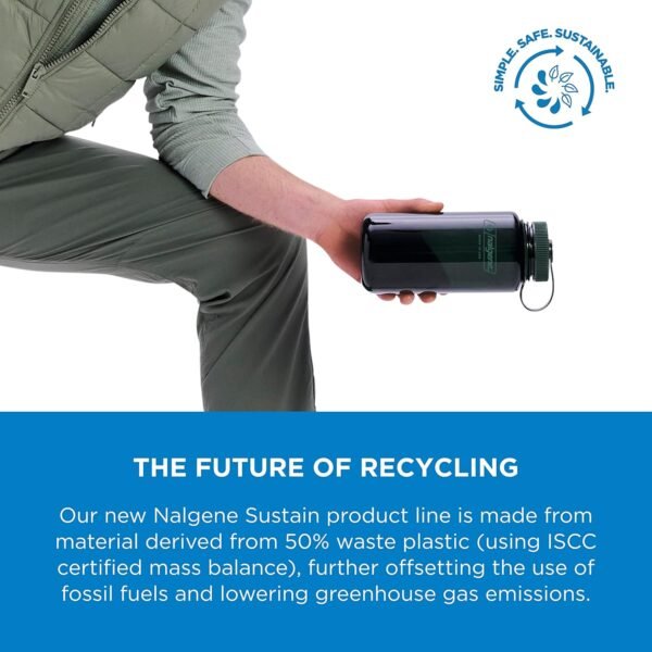 Nalgene Sustain Tritan BPA-Free Water Bottle Made with Material Derived From 50% Plastic Waste (using ISCC certified mass balance), 32 OZ, Wide Mouth