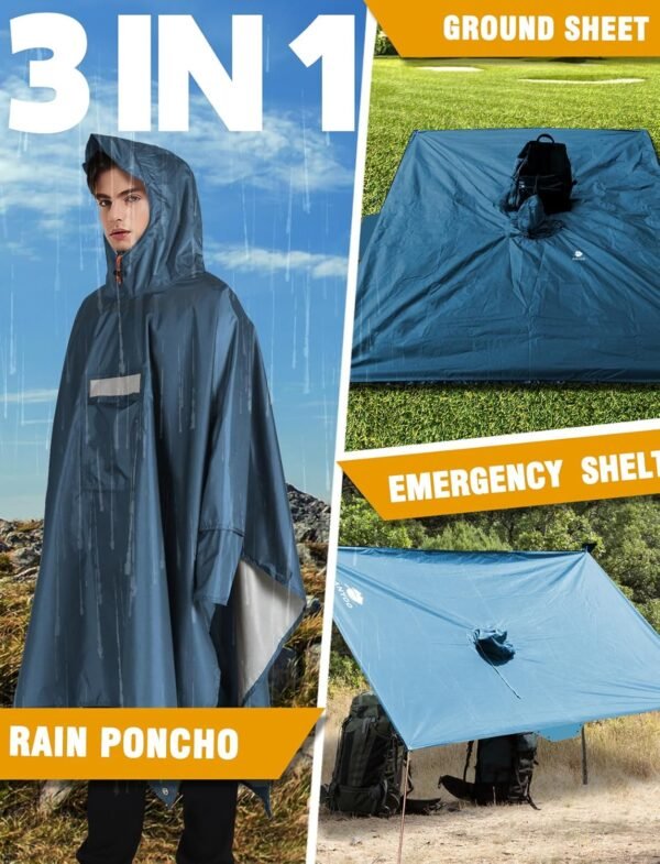 ANYOO Hooded Rain Poncho for Adults Waterproof Lightweight Rain Coat for Men Women Reusable Rain Jacket for Emergency Outdoor