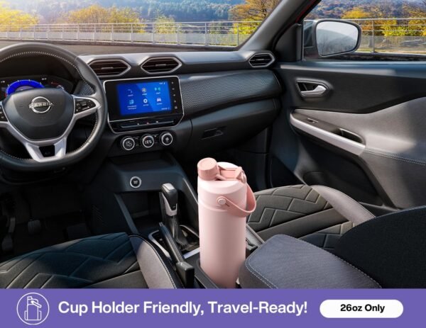 POWCAN 26 oz Insulated Water Bottle with 2-in-1 Straw and Spout Lid, Keep Cold 24H, Leak-Proof, Fits in Car Cup Holder, Stainless Steel Water Bottle for Sports, Travel, and School (Cotton Candy)