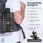 AQUAFIT 64 oz Water Bottle with Time Marker - Straw & Chug Lid - BPA Free Half Gallon Gym Water Bottle with Handle - Big Gallon Jug (Gray, 64 Ounces)
