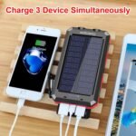 Solar Charger Power Bank, 20000mAh Portable Outdoor Waterproof Solar Battery Charger, Camping External Backup Battery Pack USB C Ports Input/Output, 2 Led Light Flashlight with Compass (Orange)