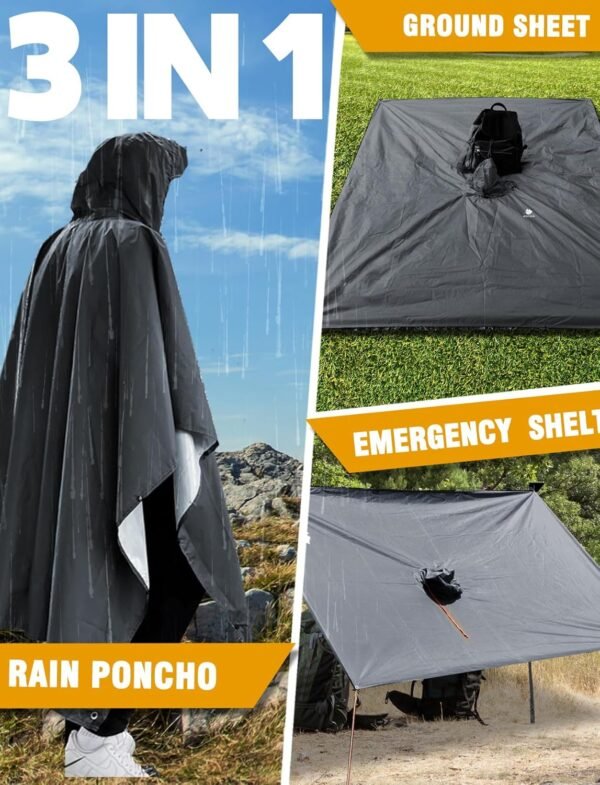 ANYOO Hooded Rain Poncho for Adults Waterproof Lightweight Rain Coat for Men Women Reusable Rain Jacket for Emergency Outdoor