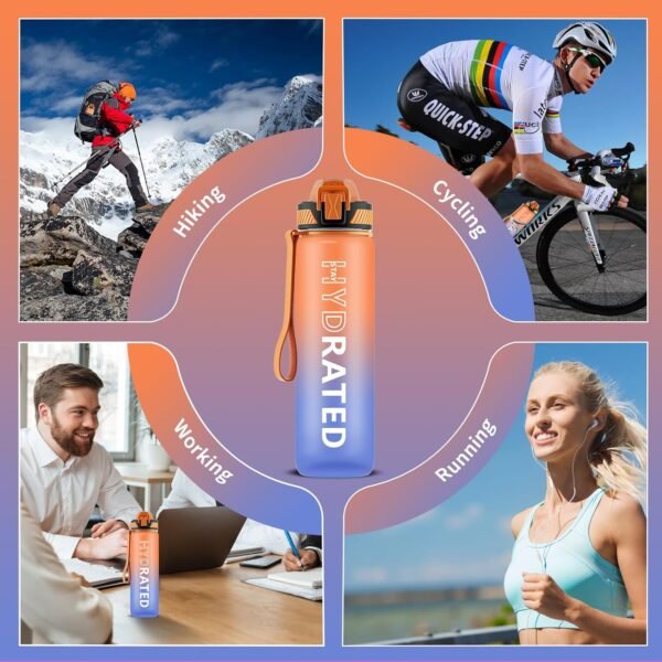 QLUR Water Bottle with Straw, 32oz Motivational Water Bottles with Time Marker to Drink, Tritan BPA Free, 1L Sports Water Bottle with Carry Strap LeakProof for Women Gym Fitness Outdoor (1 Pack)