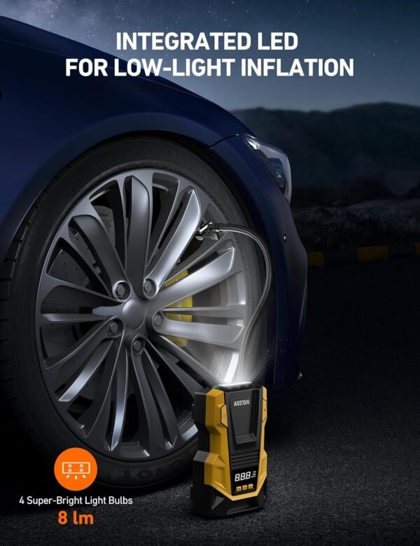 AstroAI AC/DC Tire Inflator Portable Air Compressor for Car, Air Pump for Car Tires, Car Accessories 150PSI with LED Light for Cars, Balls, Motorcycles, and Other CZK-3666 Yellow