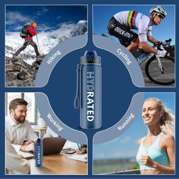 QLUR Water Bottle with Straw, 32oz Motivational Water Bottles with Time Marker to Drink, Tritan BPA Free, 1L Sports Water Bottle with Carry Strap LeakProof for Women Gym Fitness Outdoor (1 Pack)