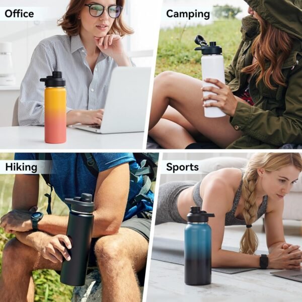 Fijinhom 24 oz Insulated Water Bottle with Handle, 304 Stainless Steel Water Bottles with Wide Mouth, Double Wall Vacuum Sports Water Bottle, BPA Free, Keep Cold and Hot, Black