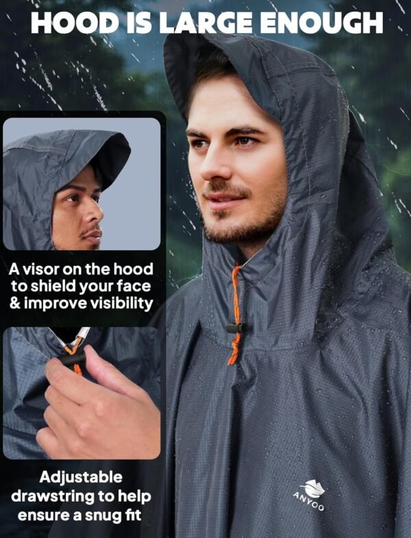 ANYOO Hooded Rain Poncho for Adults Waterproof Lightweight Rain Coat for Men Women Reusable Rain Jacket for Emergency Outdoor