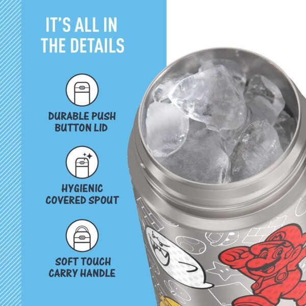 THERMOS FUNTAINER 16 Ounce Stainless Steel Vacuum Insulated Bottle with Wide Spout Lid, Galaxy Teal