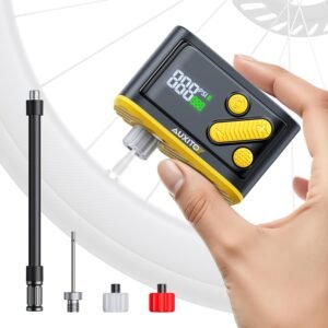 AUXITO Bike Pump, Mini Electric Bicycle Pump with Guage 20s Fast Inflate, 120PSI Bike Tire Pump with Presta & Schrader Valve Adaptor, Bike Accessories for Road Mountain Bike, E-Bike, Motorcycle
