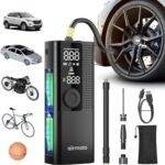 Airmoto Tire Inflator Portable Air Compressor - Air Pump For Car Tires with Digital Pressure Gauge, LED Light and Auto Shut-Off Function - Cordless Pump for Car, Motorcycle, Bicycle, Balls and More
