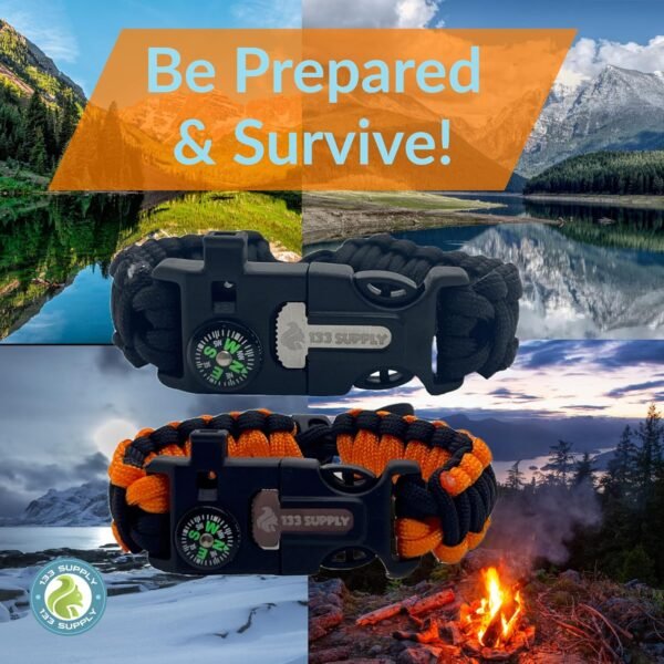 133 Supply Paracord Bracelet Compass Hiking Survival Emergency Whistle Fire Starter Kit Camping Gear Hiking Essentials Fishing Hunting Accessories EDC Backpacking Gear Tactical Survival Gear Equipment