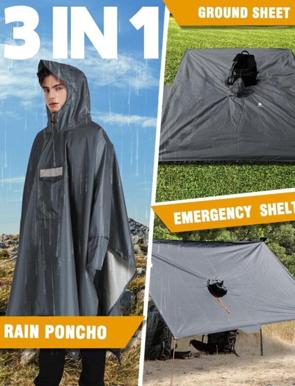 ANYOO Hooded Rain Poncho for Adults Waterproof Lightweight Rain Coat for Men Women Reusable Rain Jacket for Emergency Outdoor
