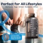 AQUAFIT 64 oz Water Bottle with Time Marker - Straw & Chug Lid - BPA Free Half Gallon Gym Water Bottle with Handle - Big Gallon Jug (Gray, 64 Ounces)