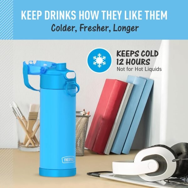 THERMOS FUNTAINER 16 Ounce Stainless Steel Vacuum Insulated Bottle with Wide Spout Lid, Galaxy Teal