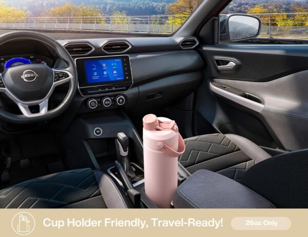 POWCAN 26 oz Insulated Water Bottle with 2-in-1 Straw and Spout Lid, Keep Cold 24H, Leak-Proof, Fits in Car Cup Holder, Stainless Steel Water Bottle for Sports, Travel, and School (Cotton Candy)