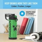 THERMOS FUNTAINER 16 Ounce Stainless Steel Vacuum Insulated Bottle with Wide Spout Lid, Galaxy Teal