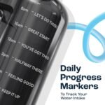 AQUAFIT 64 oz Water Bottle with Time Marker - Straw & Chug Lid - BPA Free Half Gallon Gym Water Bottle with Handle - Big Gallon Jug (Gray, 64 Ounces)