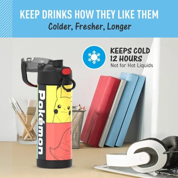 THERMOS FUNTAINER 16 Ounce Stainless Steel Vacuum Insulated Bottle with Wide Spout Lid, Galaxy Teal