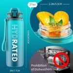 QLUR Water Bottle with Straw, 32oz Motivational Water Bottles with Time Marker to Drink, Tritan BPA Free, 1L Sports Water Bottle with Carry Strap LeakProof for Women Gym Fitness Outdoor (1 Pack)