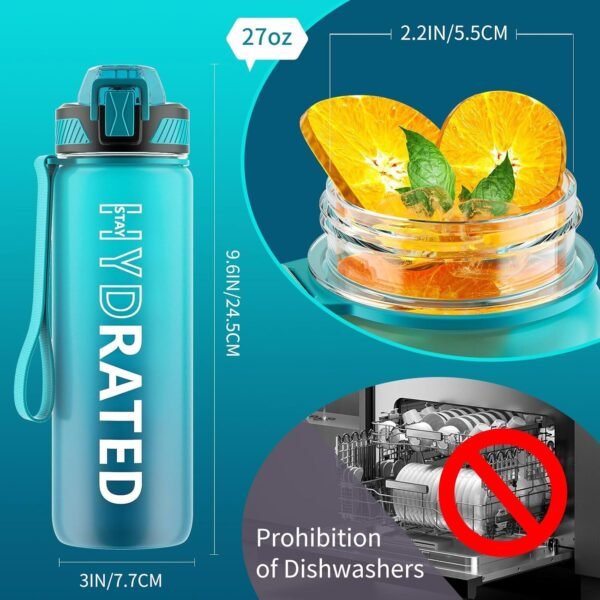 QLUR Water Bottle with Straw, 32oz Motivational Water Bottles with Time Marker to Drink, Tritan BPA Free, 1L Sports Water Bottle with Carry Strap LeakProof for Women Gym Fitness Outdoor (1 Pack)